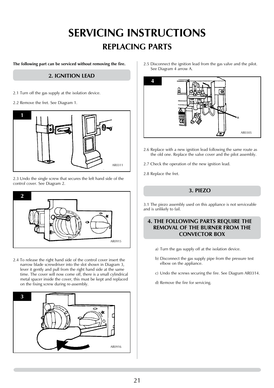 Servicing instructions, Replacing parts | Stovax 8455 User Manual | Page 21 / 26