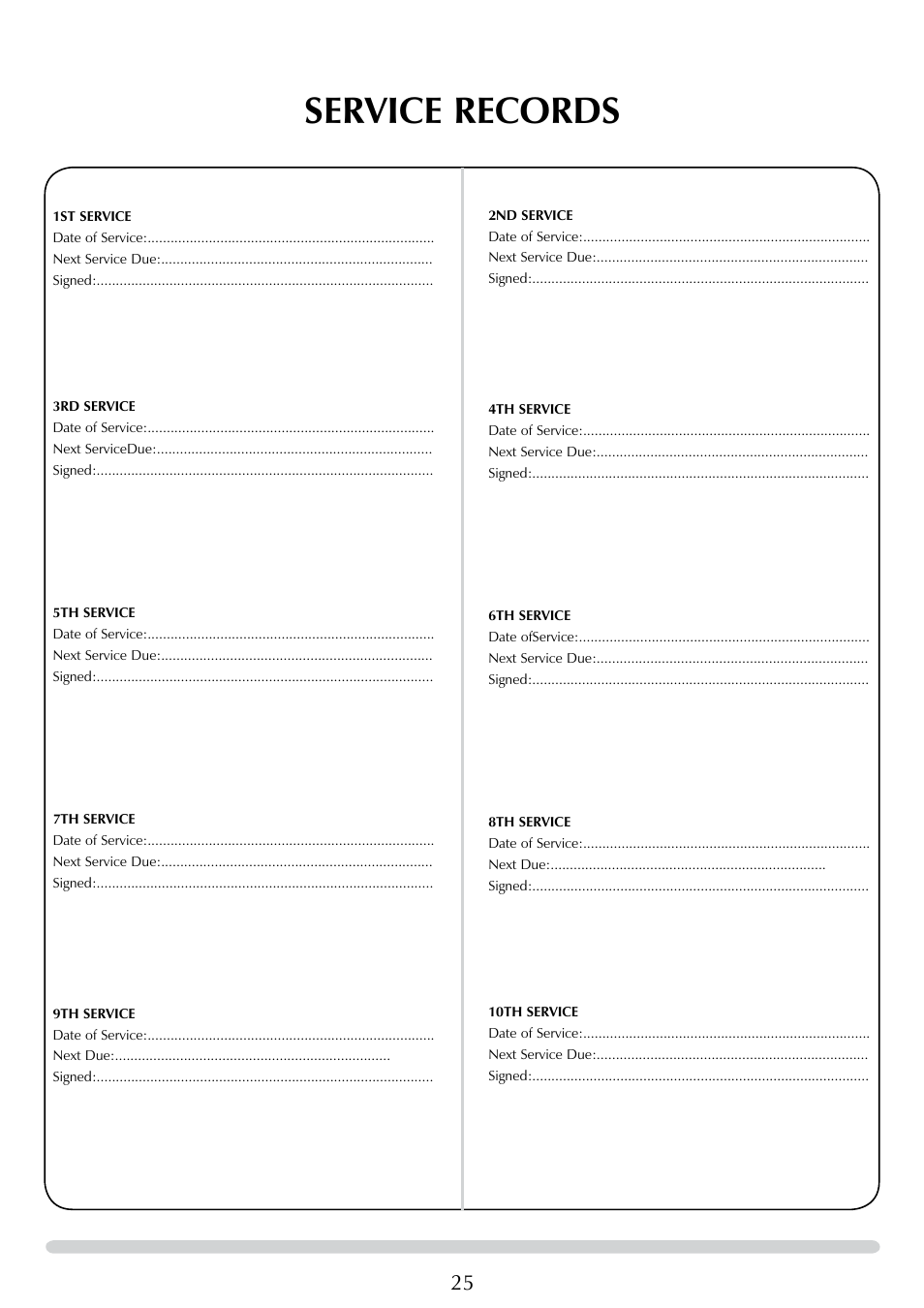 Service records | Stovax 8455 User Manual | Page 25 / 26