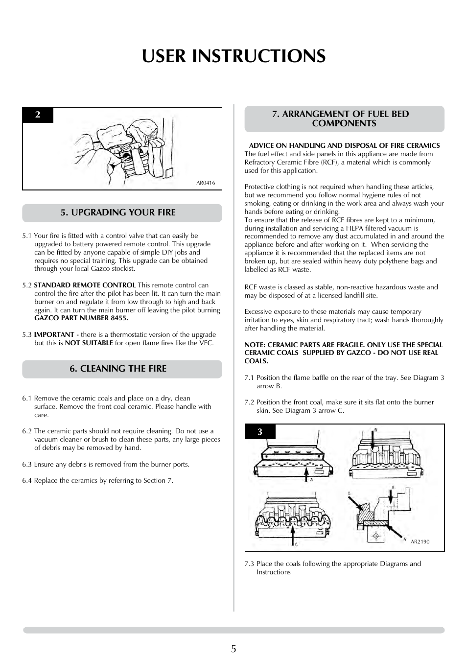 User instructions, Arrangement of fuel bed components, Upgrading your fire | Cleaning the fire | Stovax 8455 User Manual | Page 5 / 26