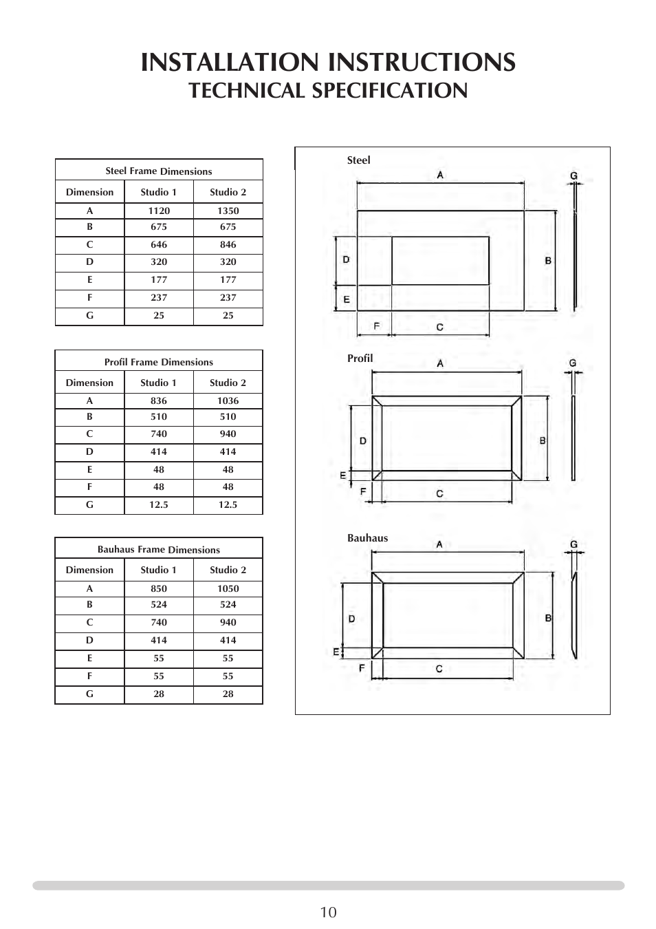 Installation instructions, Technical specification | Stovax PR0919 User Manual | Page 10 / 33