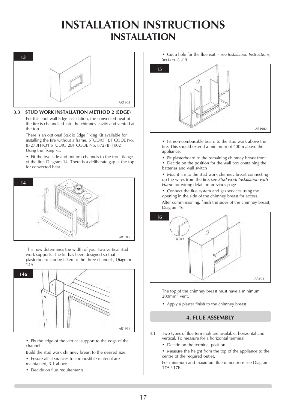 Installation instructions, Installation, Flue assembly | Stovax PR0919 User Manual | Page 17 / 33