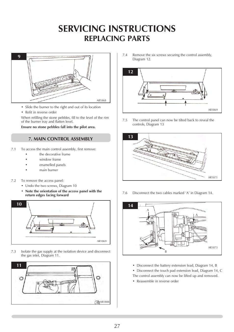 Servicing instructions, Replacing parts, Main control assembly | Stovax PR0919 User Manual | Page 27 / 33