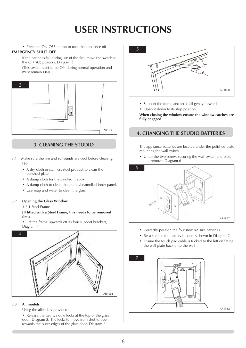 User instructions, Cleaning the studio, Changing the studio batteries | Stovax PR0919 User Manual | Page 6 / 33