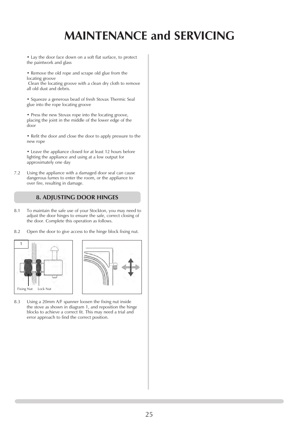 Maintenance and servicing, Adjusting door hinges | Stovax 7126 User Manual | Page 25 / 30