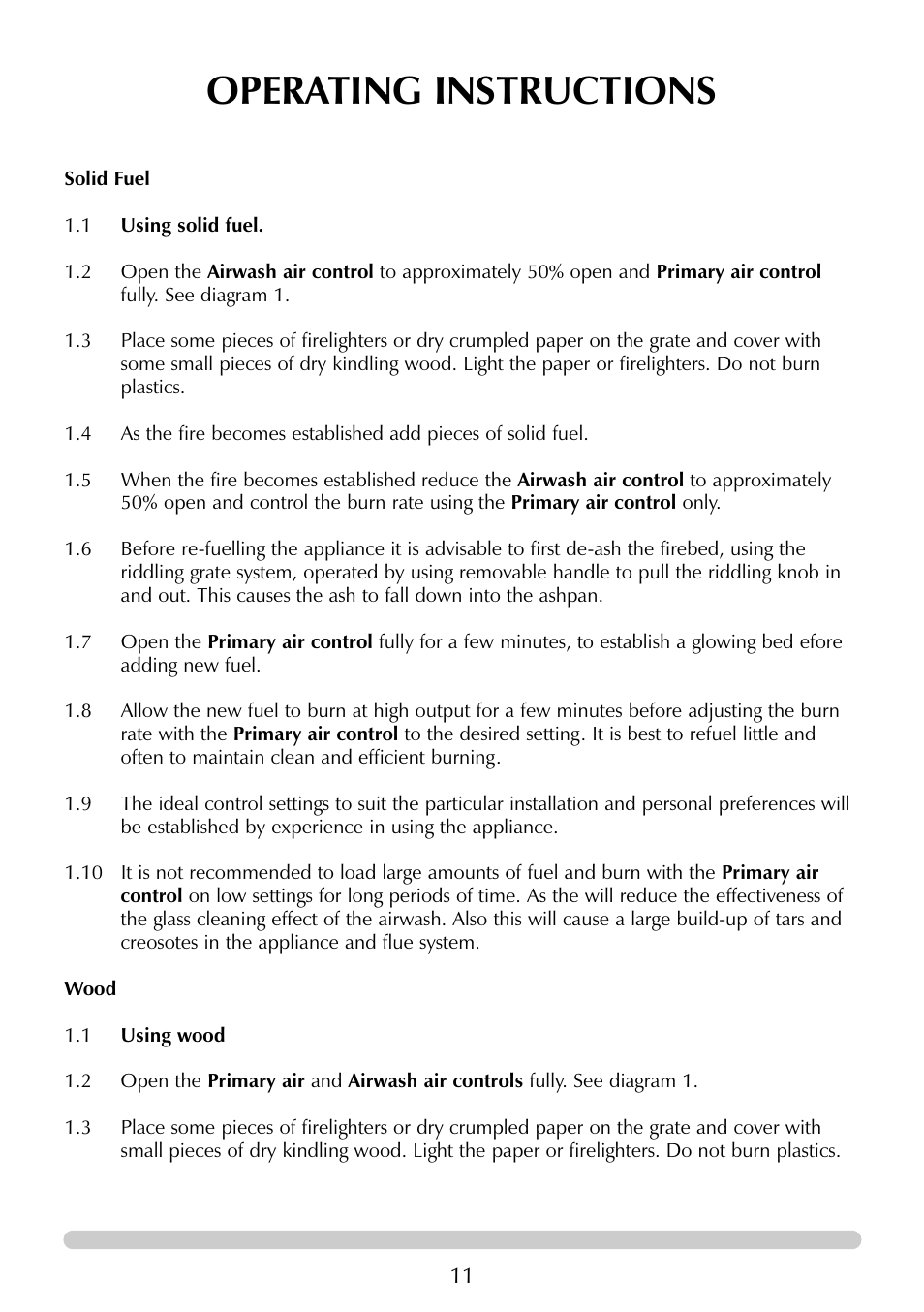 Operating instructions | Stovax 7129 User Manual | Page 11 / 20