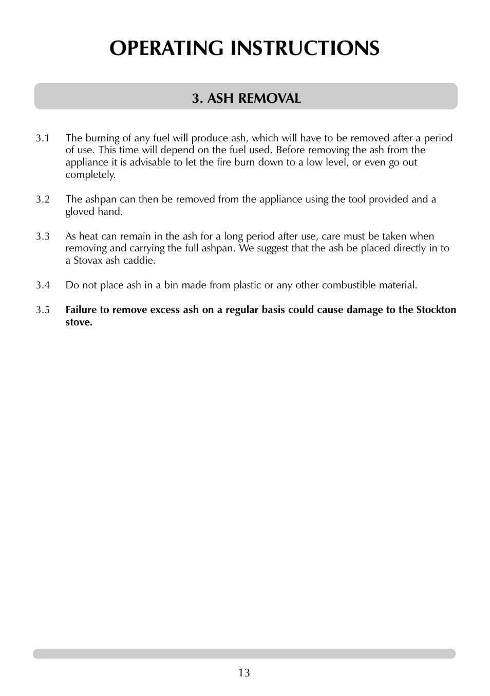 Operating instructions, Ash removal | Stovax 7129 User Manual | Page 13 / 20