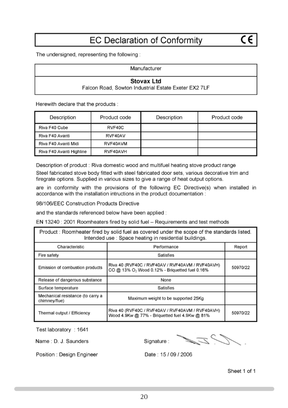 Stovax RVF40AVM User Manual | Page 20 / 24