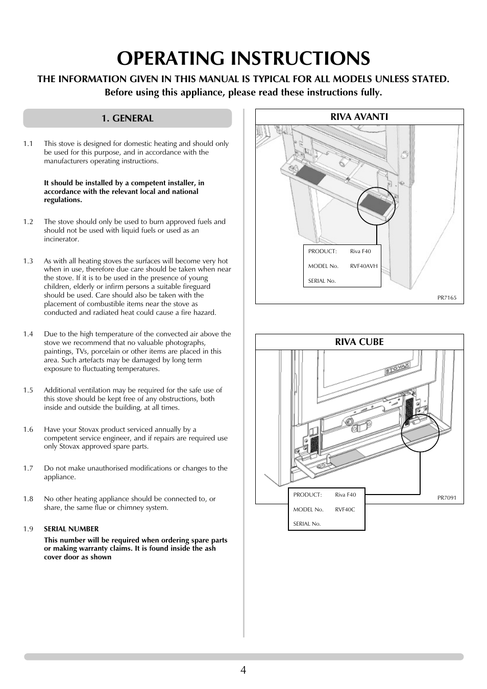 Operating instructions, Riva avanti riva cube | Stovax RVF40AVM User Manual | Page 4 / 24