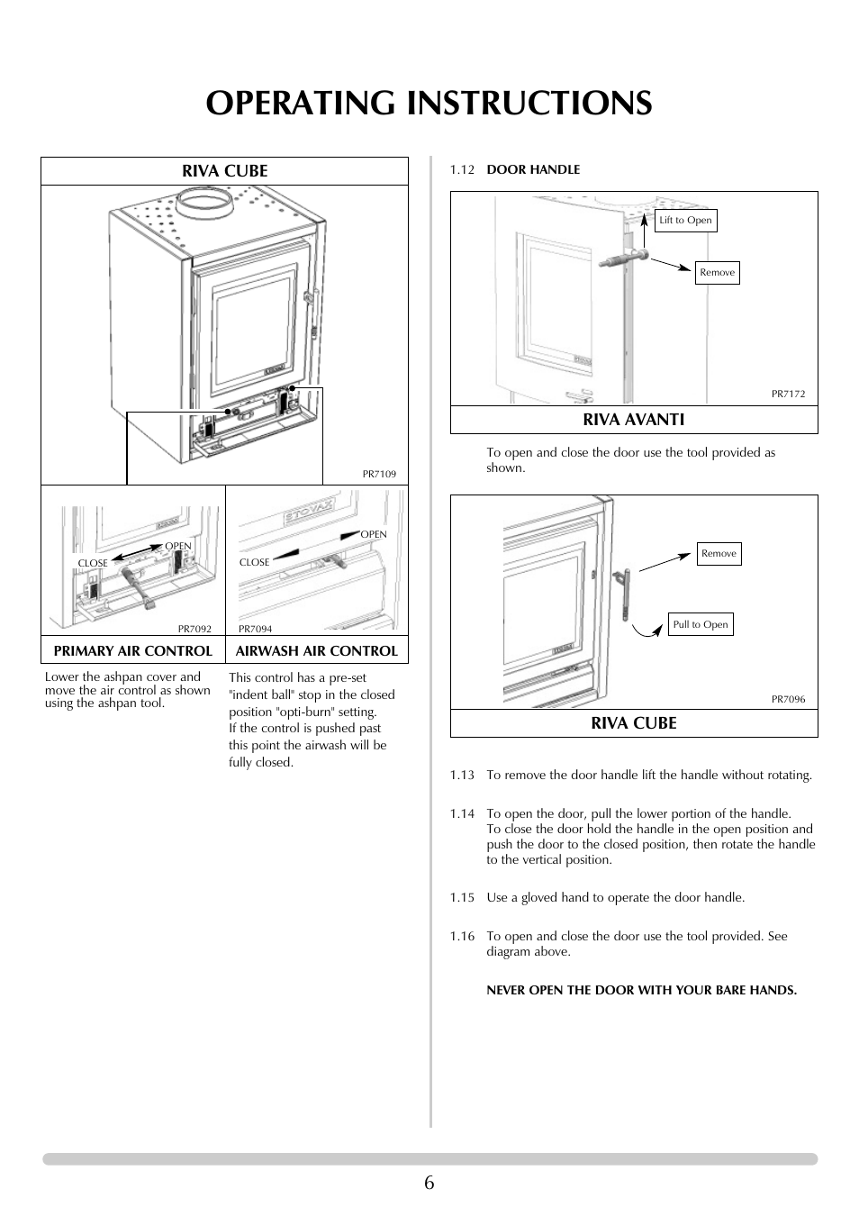 Operating instructions, Riva avanti, Riva cube | Stovax RVF40AVM User Manual | Page 6 / 24