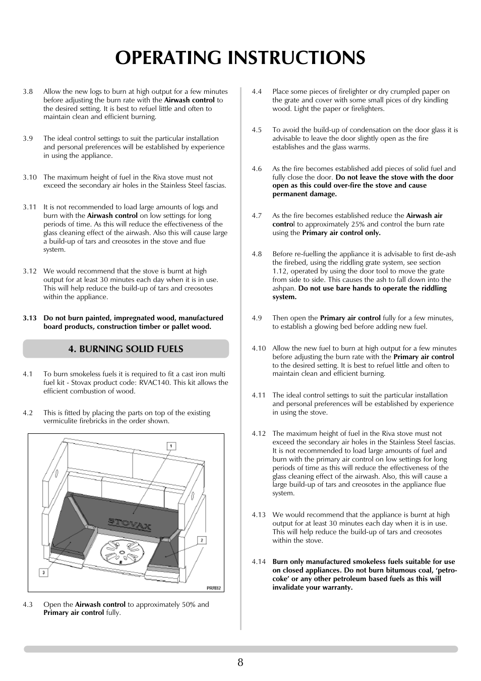 Operating instructions, Burning solid fuels | Stovax RVF40AVM User Manual | Page 8 / 24