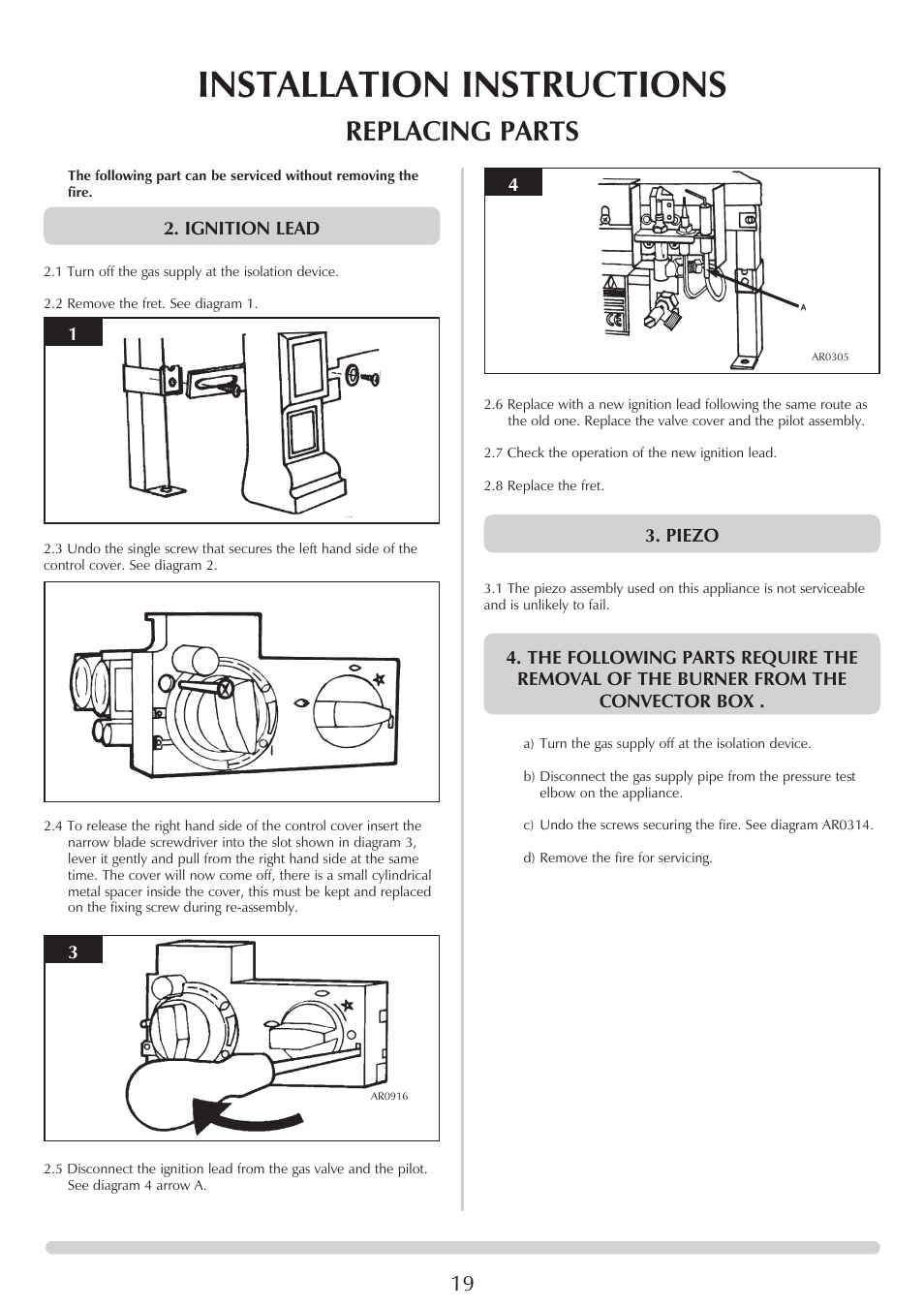 Installation instructions, Replacing parts | Stovax VFC Radiant & Convector Fire Range User Manual | Page 19 / 24