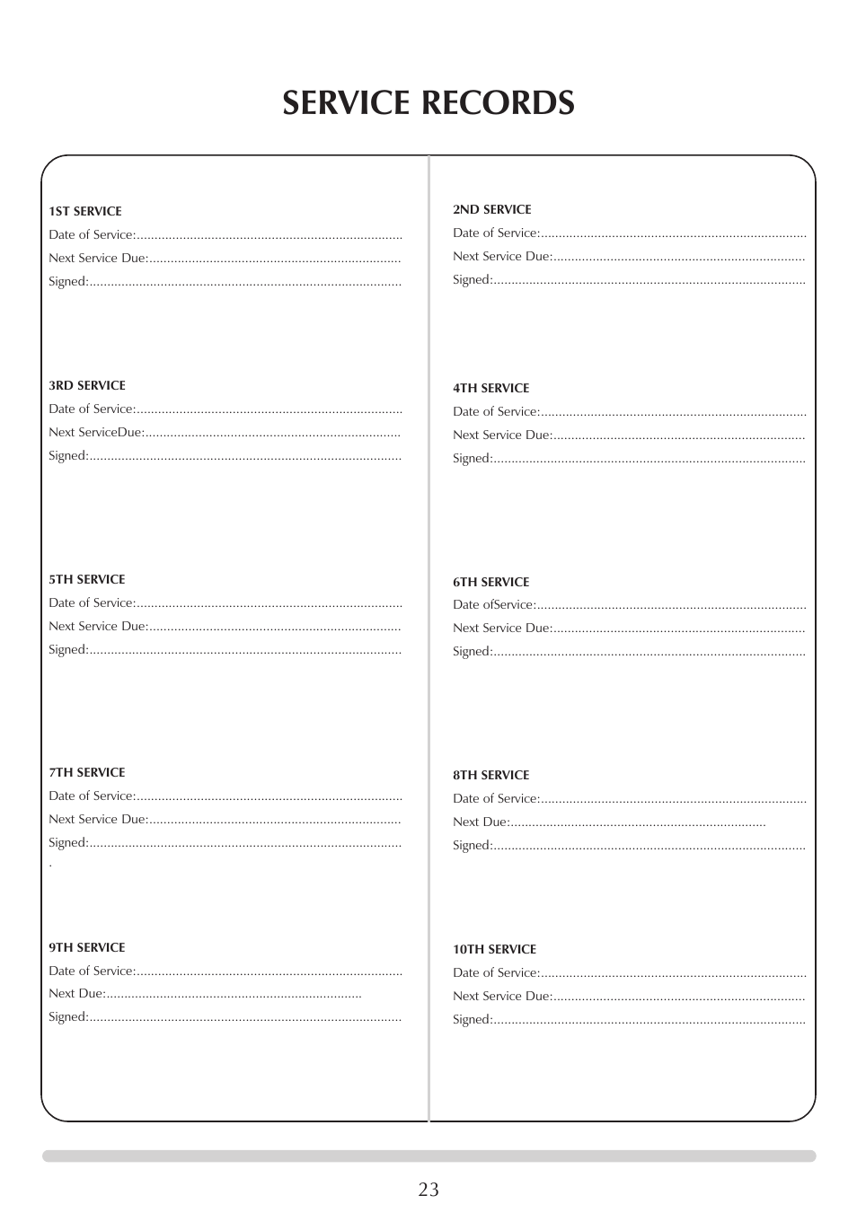 Service records | Stovax VFC Radiant & Convector Fire Range User Manual | Page 23 / 24