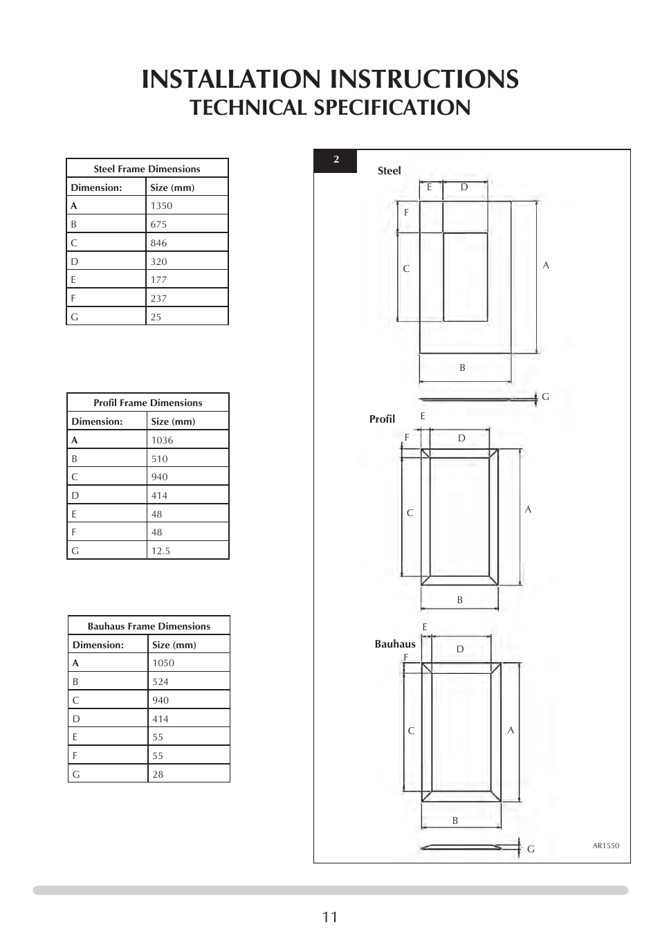 Installation instructions, Technical specification | Stovax Studio 22 User Manual | Page 11 / 39