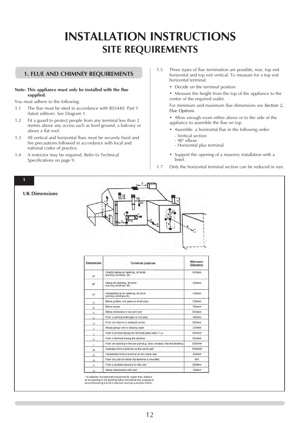 Installation instructions, Site requirements, Flue and chimney requirements | Stovax Studio 22 User Manual | Page 12 / 39