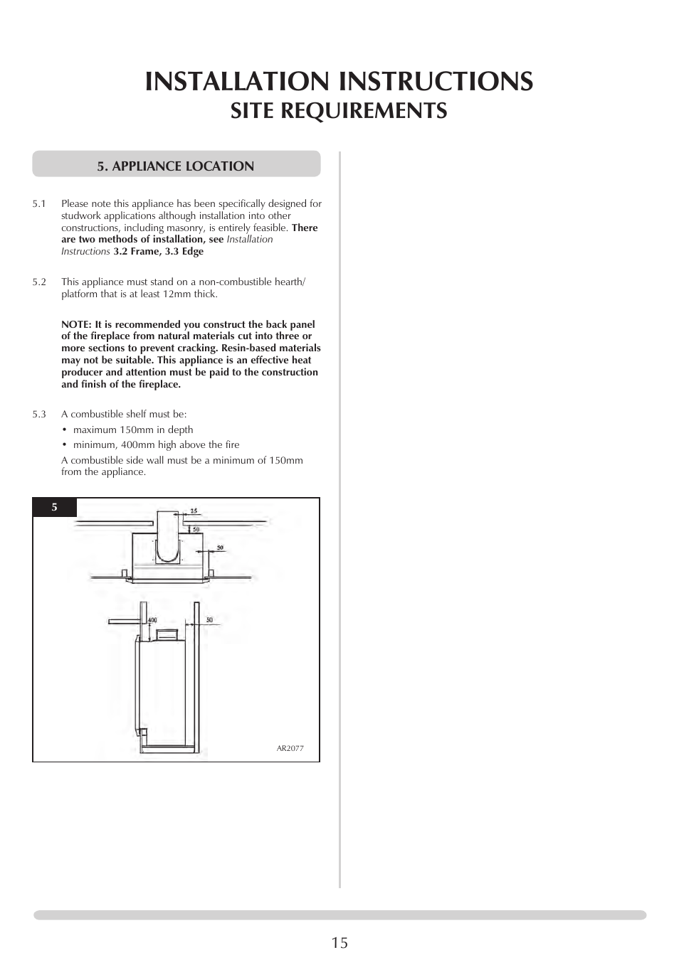 Installation instructions, Site requirements | Stovax Studio 22 User Manual | Page 15 / 39