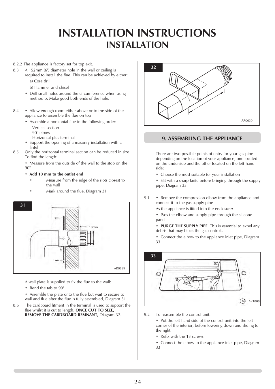 Installation instructions, Installation, Assembling the appliance | Stovax Studio 22 User Manual | Page 24 / 39