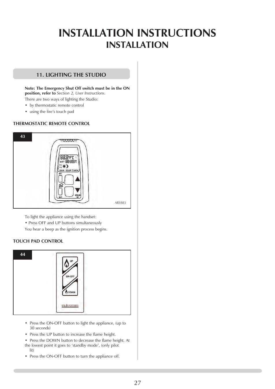Installation instructions, Installation | Stovax Studio 22 User Manual | Page 27 / 39