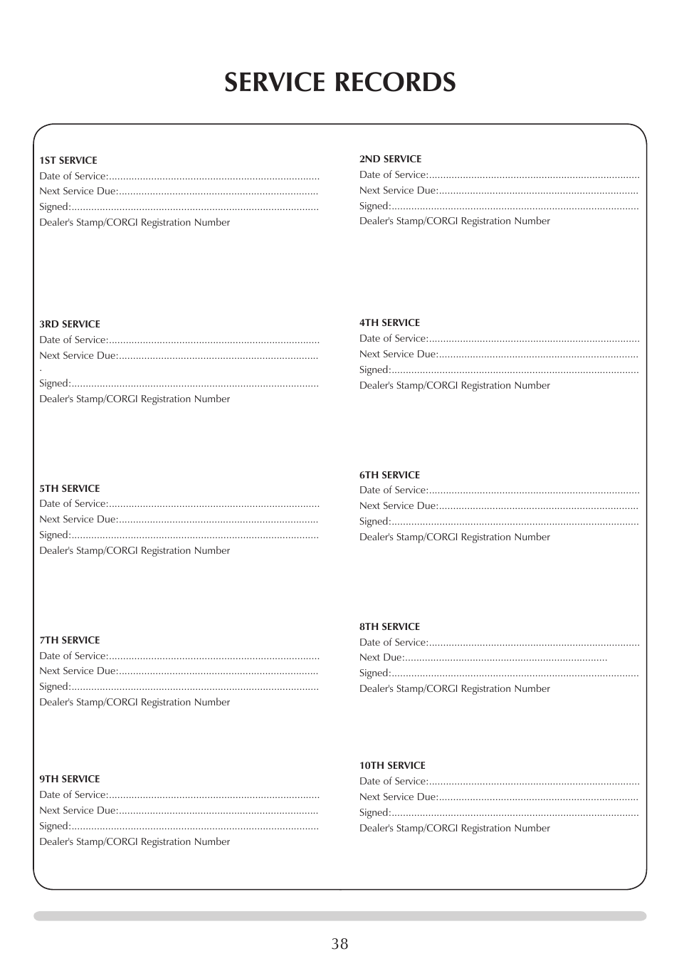 Service records | Stovax Studio 22 User Manual | Page 38 / 39