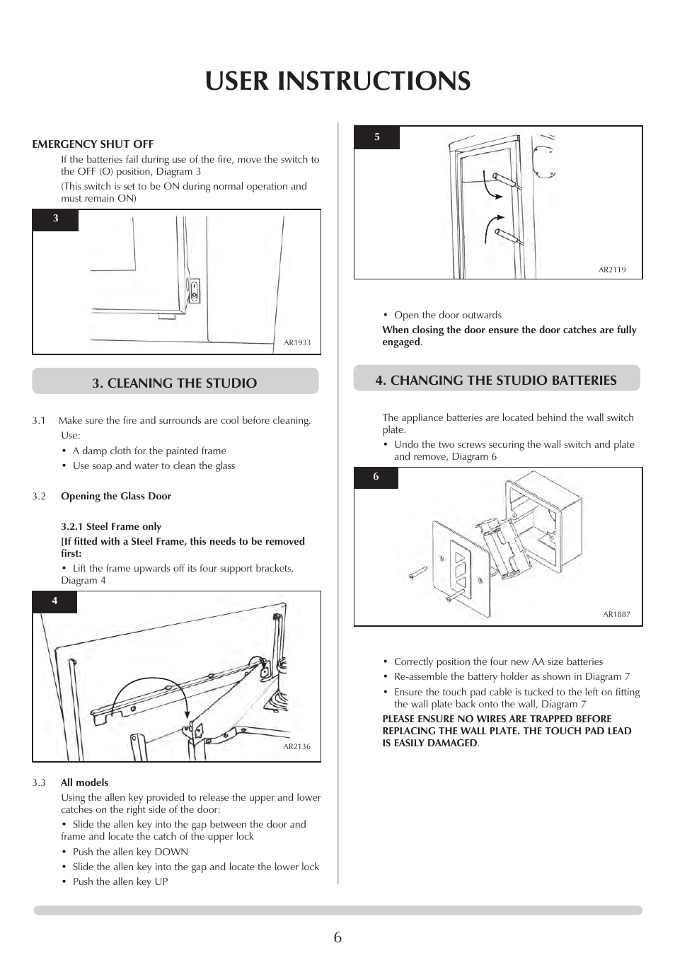 User instructions, Cleaning the studio, Changing the studio batteries | Stovax Studio 22 User Manual | Page 6 / 39