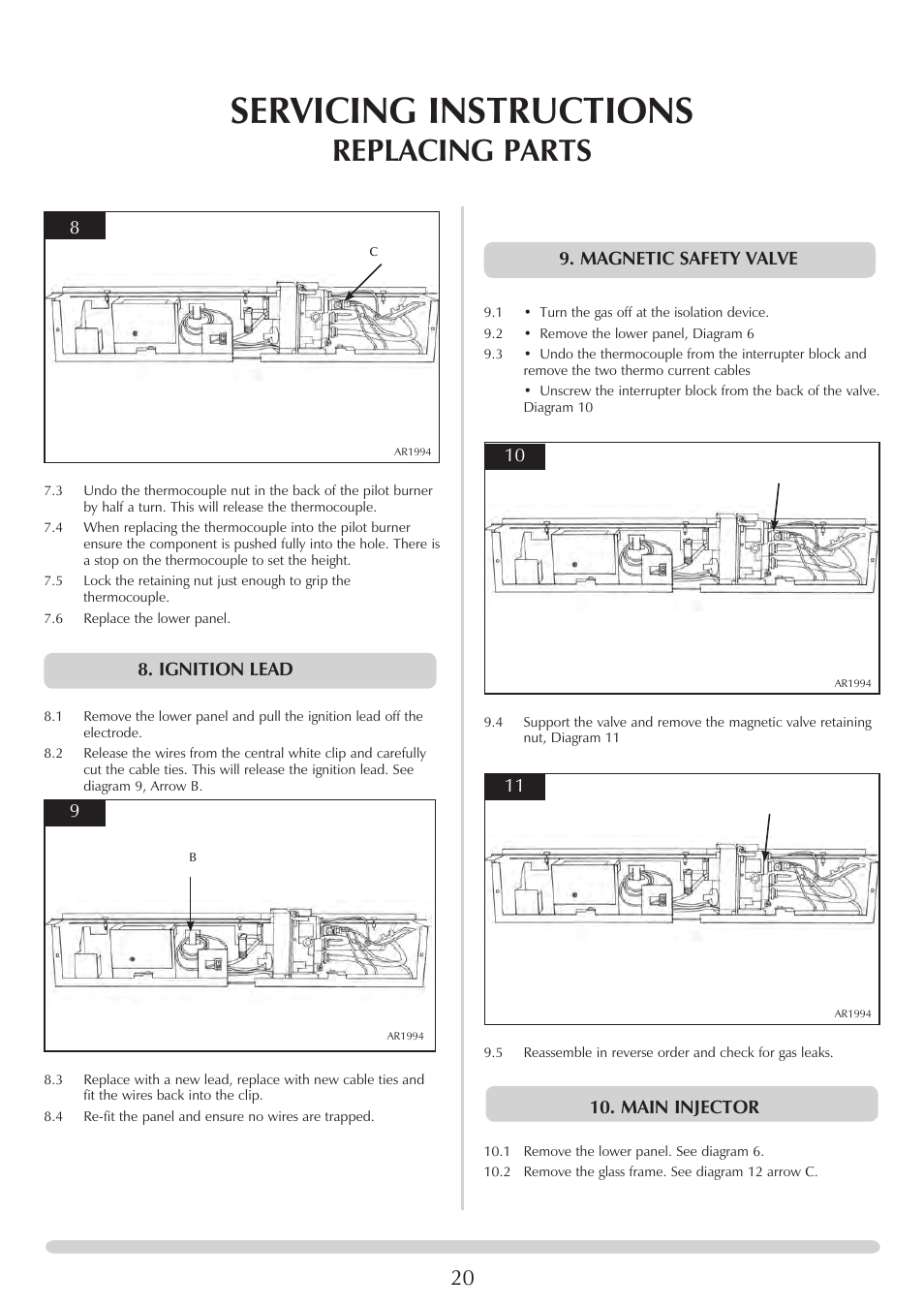 Servicing instructions, Replacing parts | Stovax PR0731 User Manual | Page 20 / 26