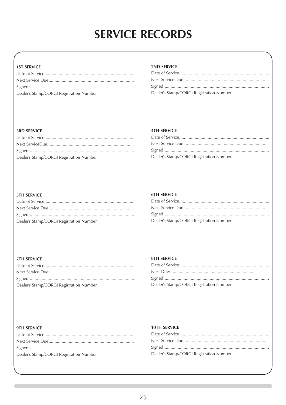 Service records | Stovax PR0731 User Manual | Page 25 / 26