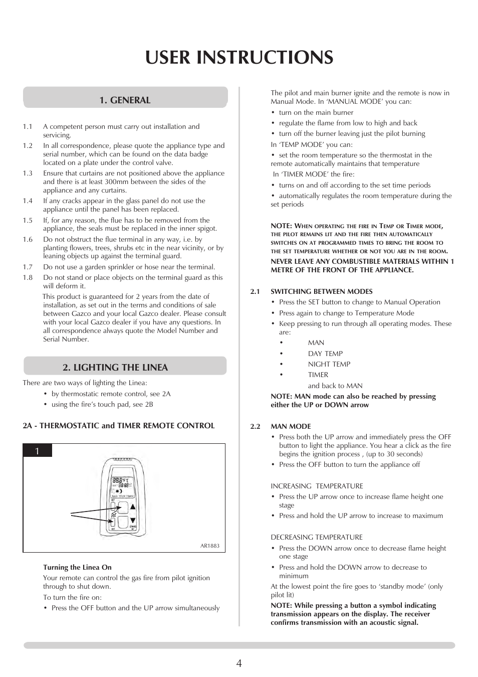 User instructions, General, Lighting the linea | Stovax PR0731 User Manual | Page 4 / 26