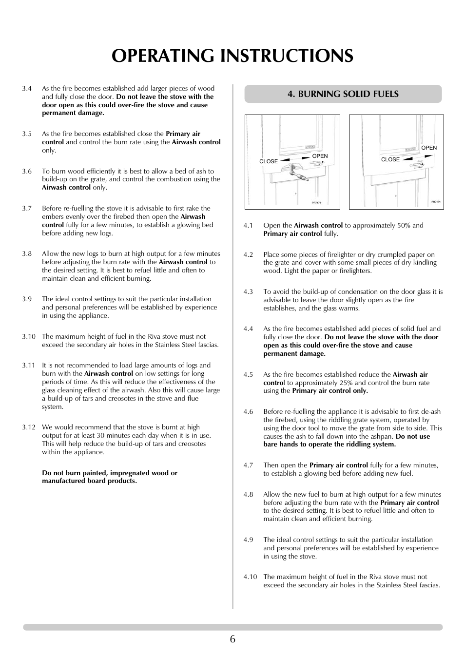 Operating instructions, Burning solid fuels | Stovax RVF40AVH User Manual | Page 6 / 16