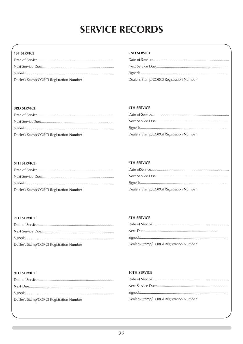 Service records | Stovax Stove Range User Manual | Page 22 / 23