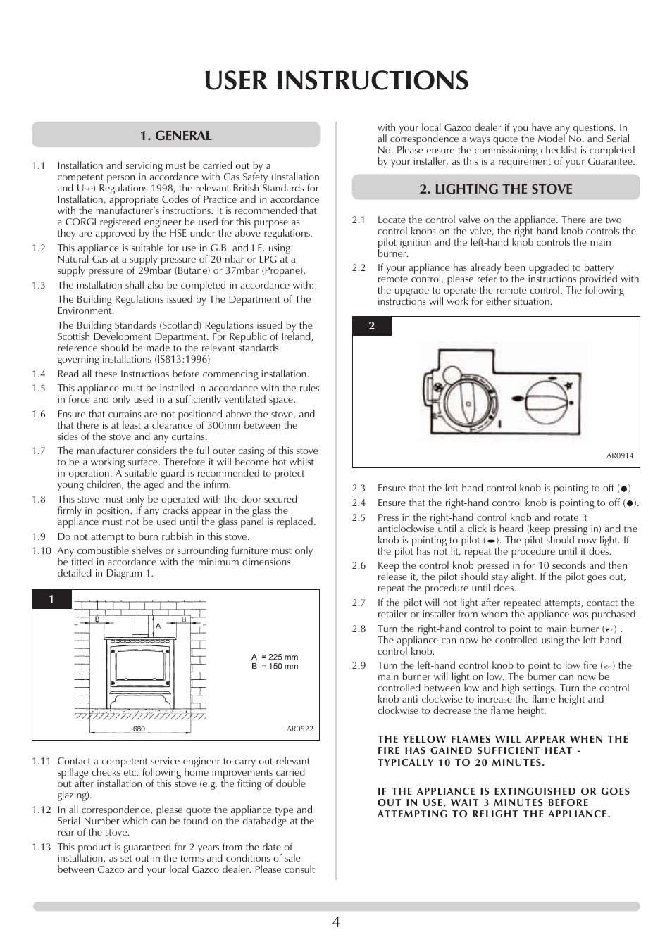 User instructions, General, Lighting the stove | Stovax Stove Range User Manual | Page 4 / 23