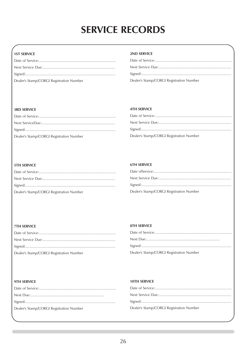 Service records | Stovax Ceramica Manhattan Wood Stove User Manual | Page 26 / 27