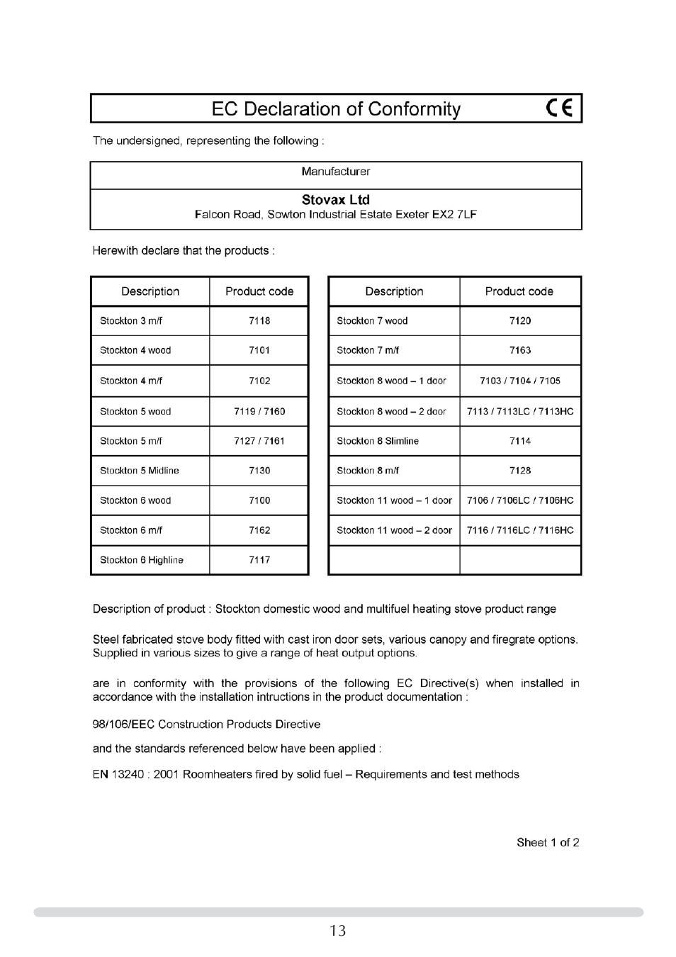 Stovax 7118 User Manual | Page 13 / 16