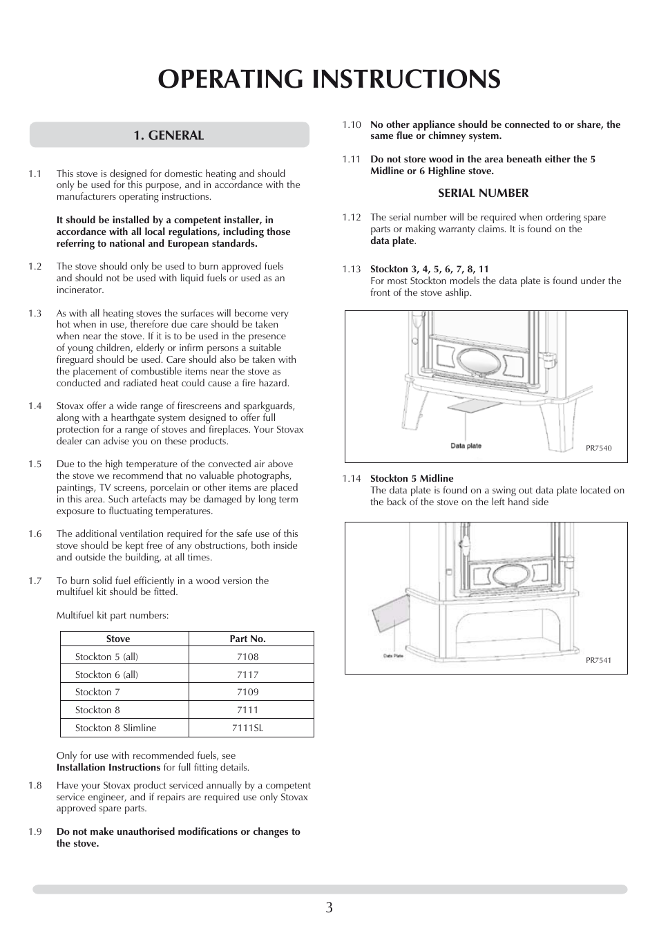 Operating instructions, General | Stovax 7118 User Manual | Page 3 / 16