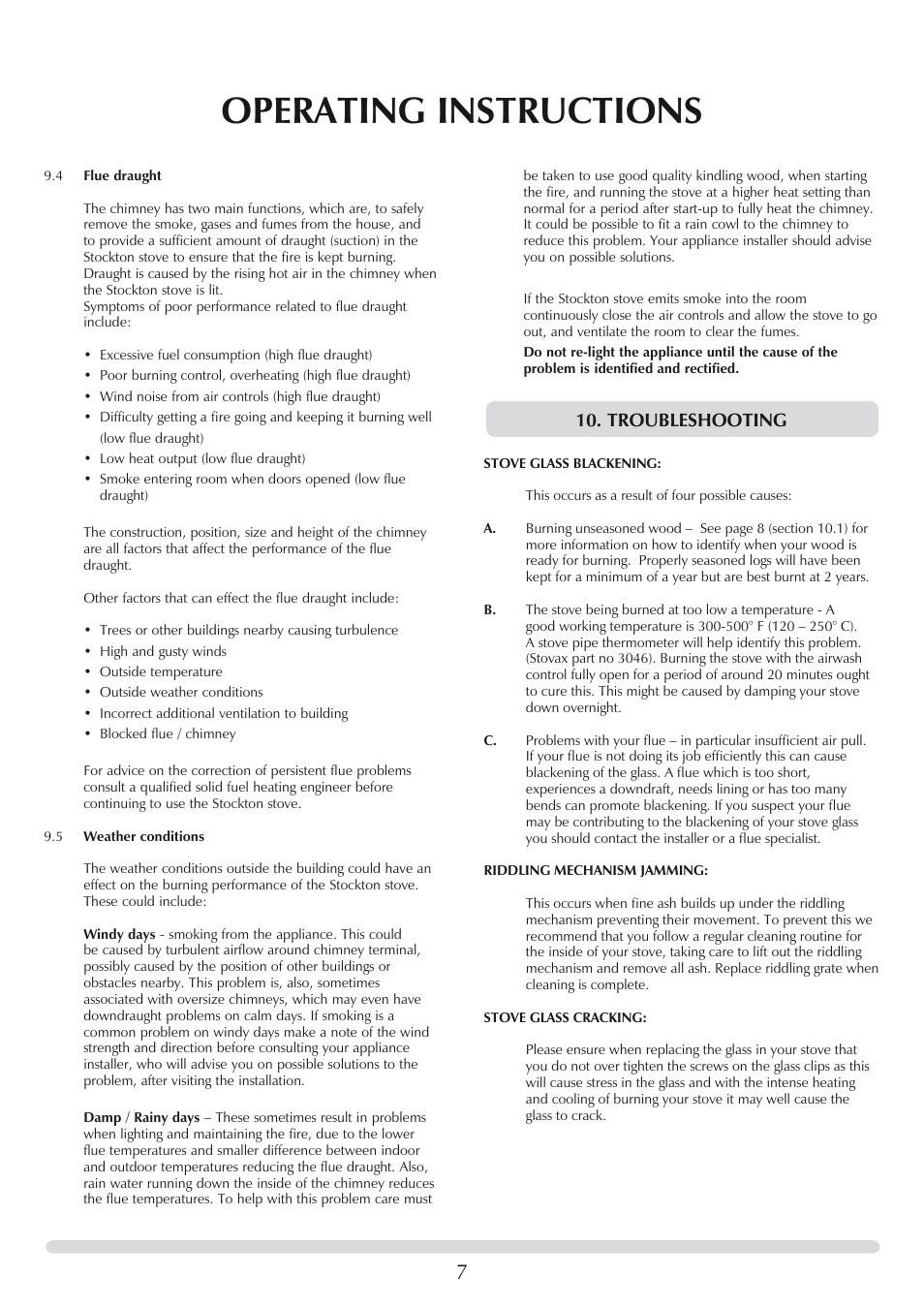 Operating instructions, Troubleshooting | Stovax 7118 User Manual | Page 7 / 16