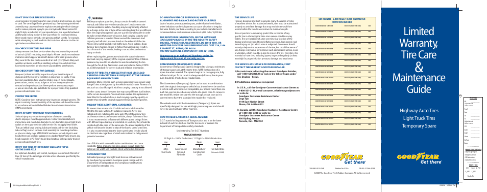 Goodyear SP-05-31344-308 User Manual | 2 pages