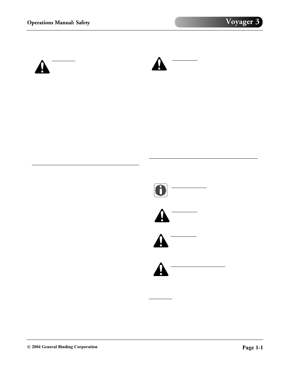 Voyager 3, 0 safety | GBC VOYAGER 3 930-032 User Manual | Page 7 / 34