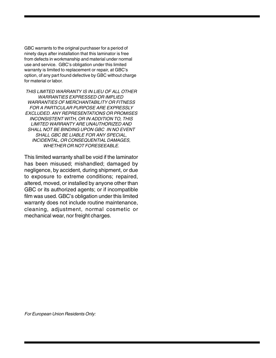0 warranty | GBC 930-115 User Manual | Page 11 / 36