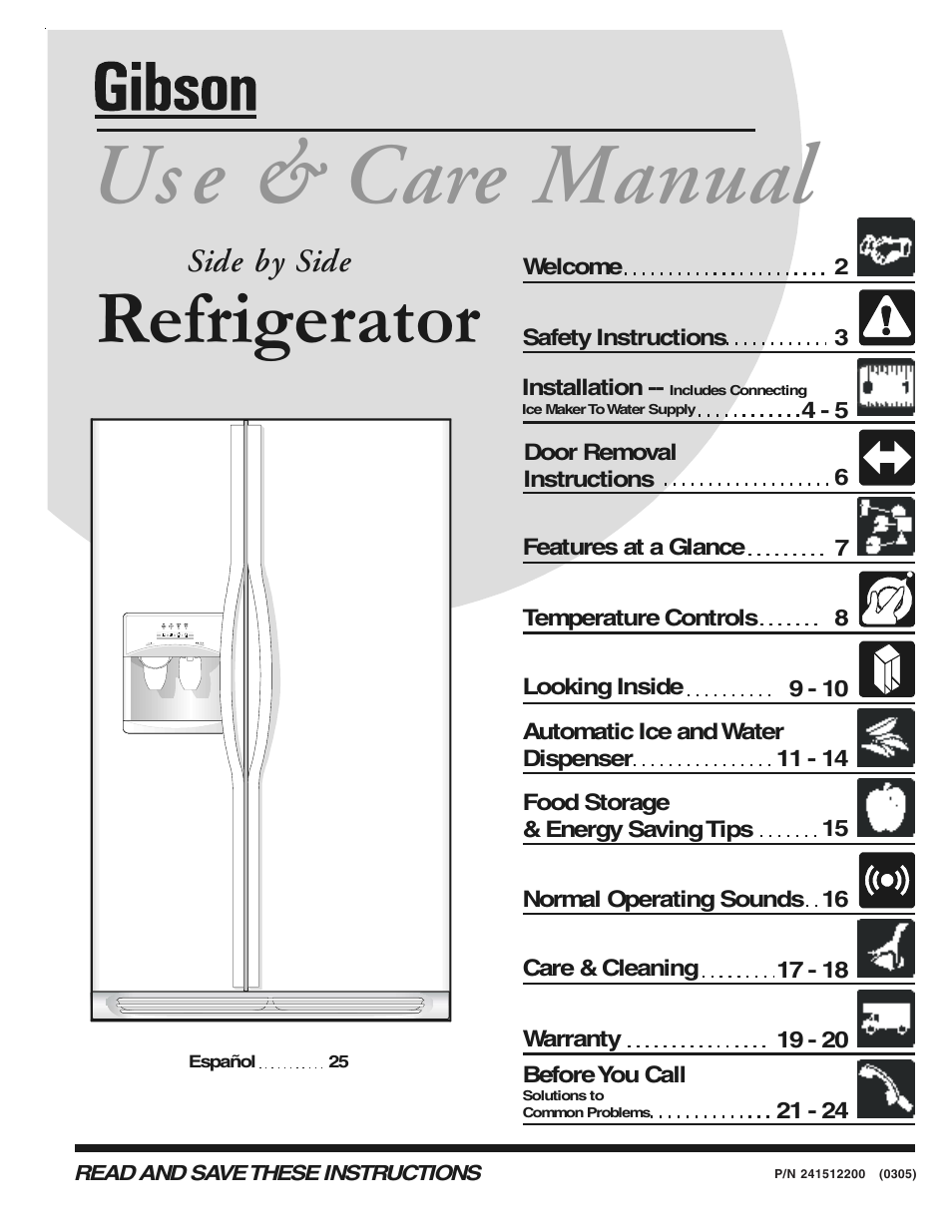 Electrolux - Gibson 241512200 User Manual | 24 pages