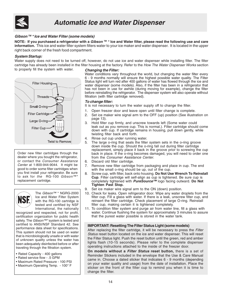 Automatic ice and water dispenser | Electrolux - Gibson 241512200 User Manual | Page 14 / 24