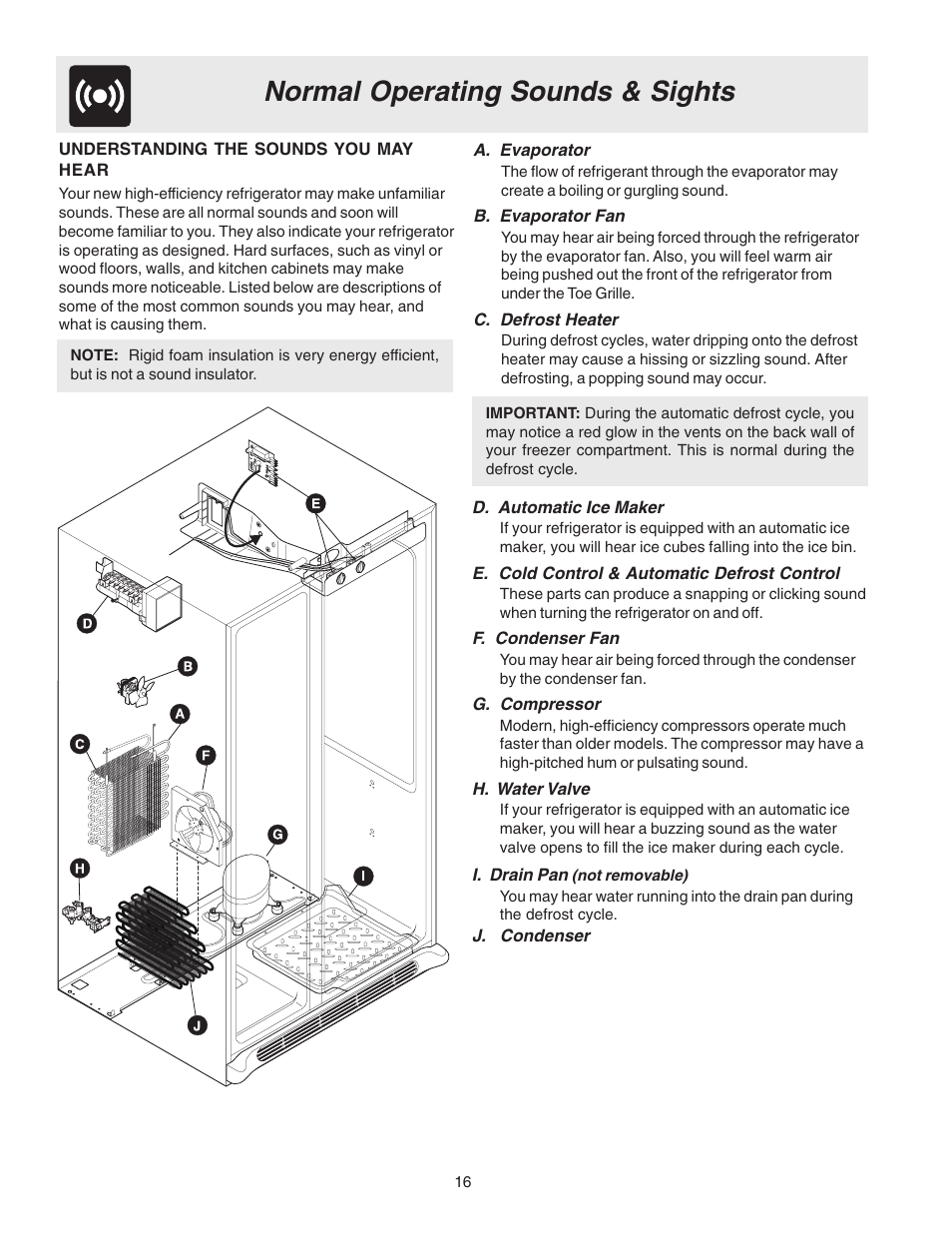 Normal operating sounds & sights | Electrolux - Gibson 241512200 User Manual | Page 16 / 24