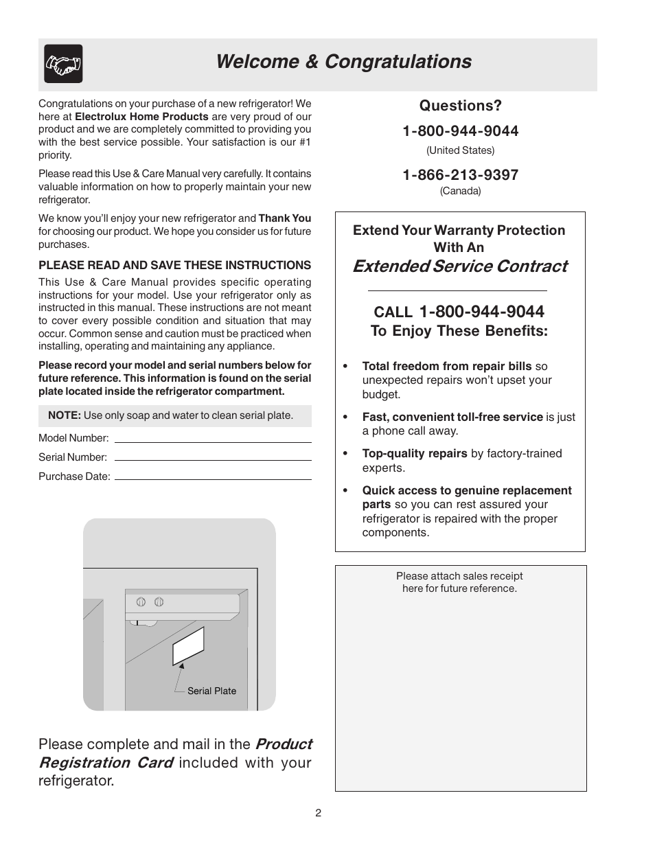 Extended service contract | Electrolux - Gibson 241512200 User Manual | Page 2 / 24