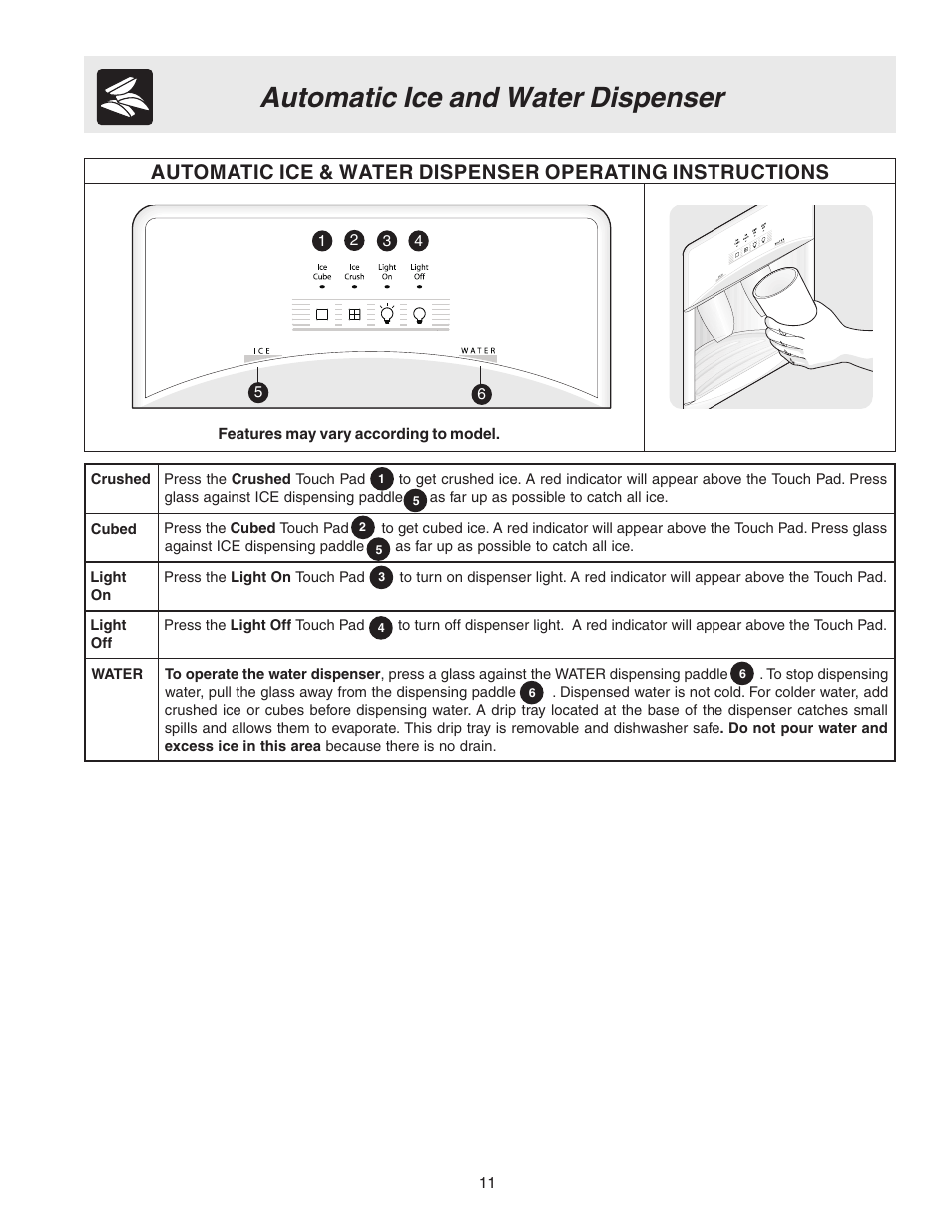 Automatic ice and water dispenser | Electrolux - Gibson 241512200A User Manual | Page 11 / 24