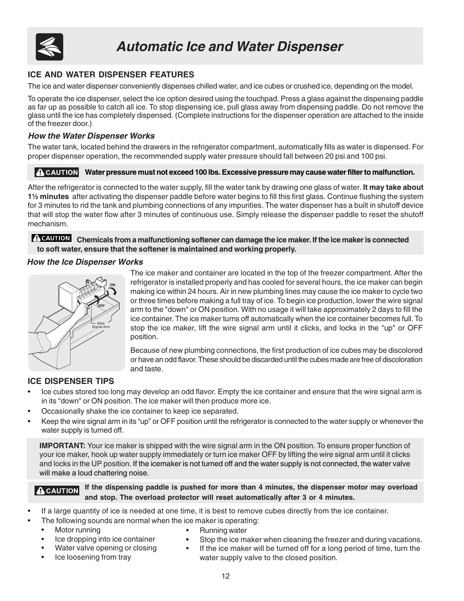 Automatic ice and water dispenser | Electrolux - Gibson 241512200A User Manual | Page 12 / 24