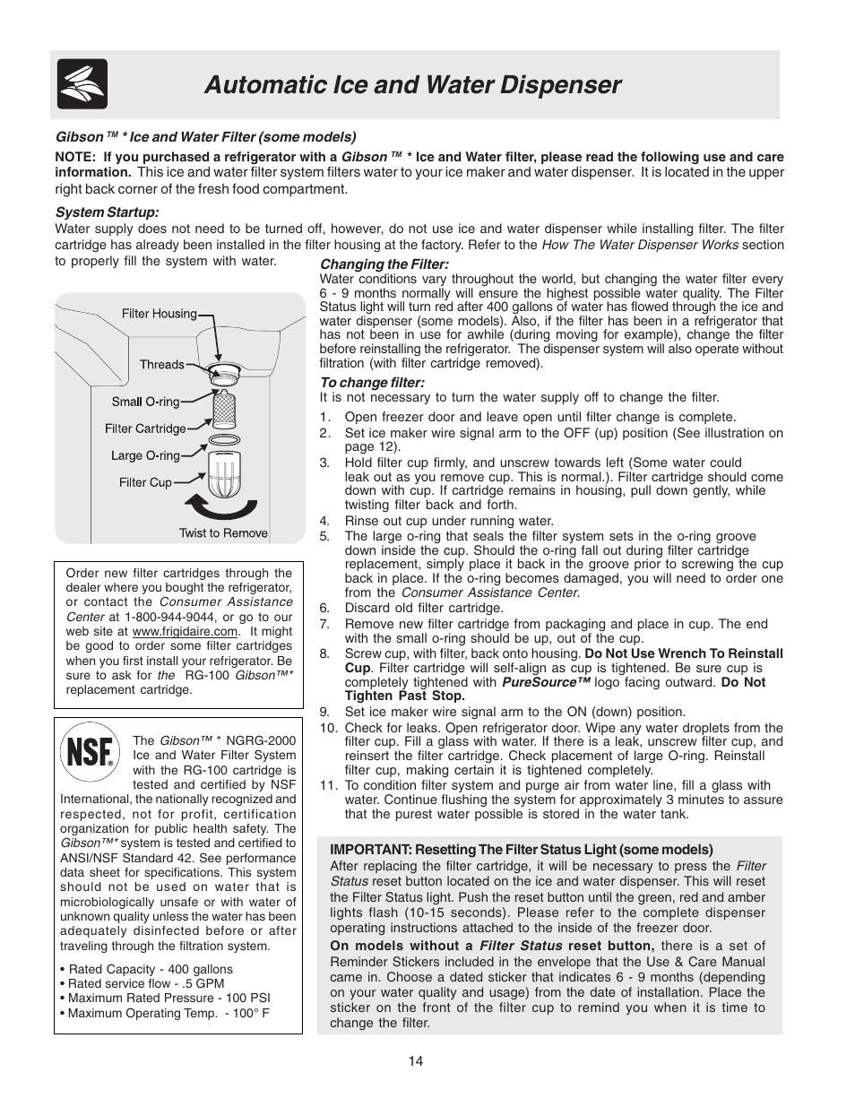 Automatic ice and water dispenser | Electrolux - Gibson 241512200A User Manual | Page 14 / 24
