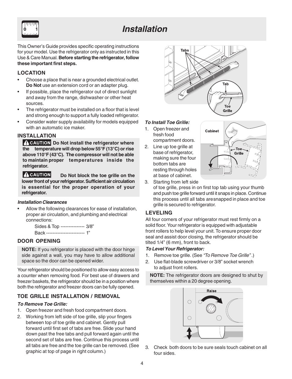 Installation | Electrolux - Gibson 241512200A User Manual | Page 4 / 24