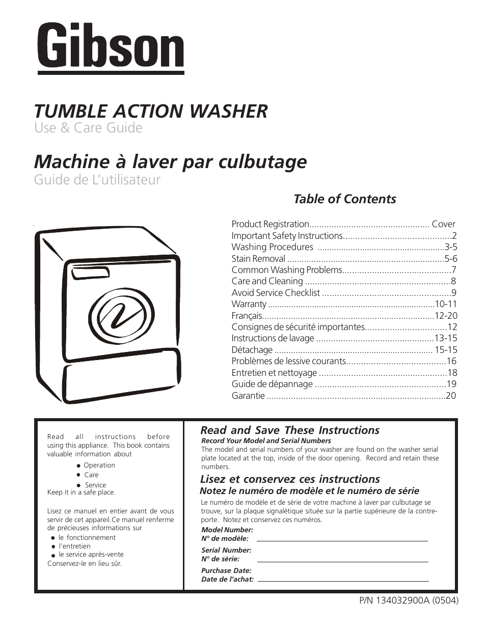 Electrolux - Gibson 134032900A User Manual | 11 pages