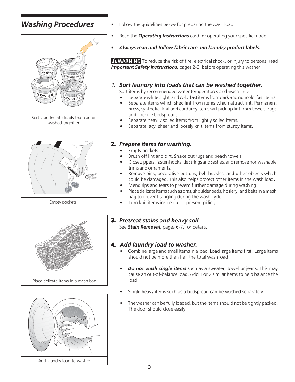 Washing procedures | Electrolux - Gibson 134032900A User Manual | Page 3 / 11