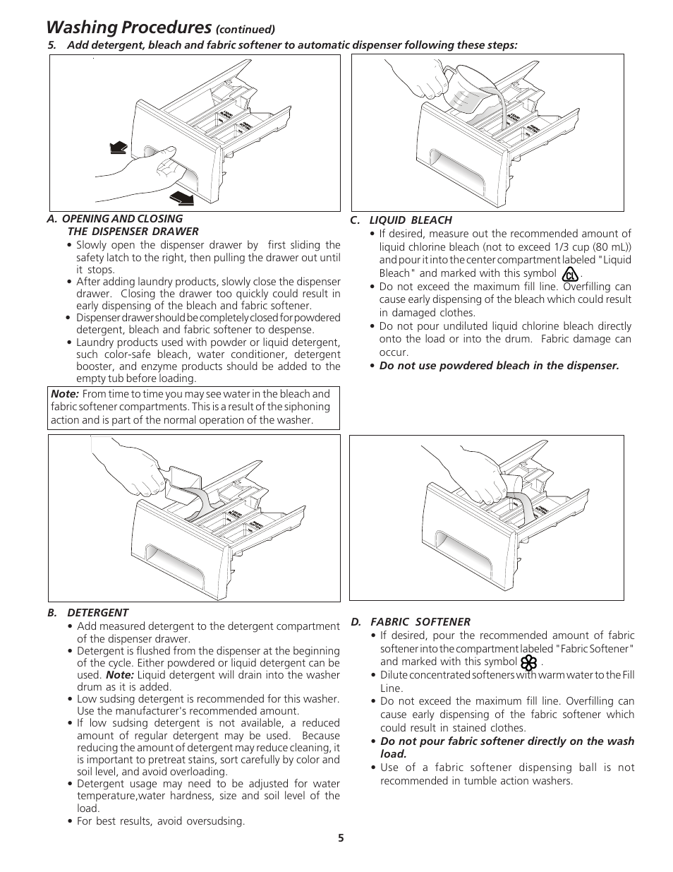 Washing procedures | Electrolux - Gibson 134778800 User Manual | Page 5 / 11