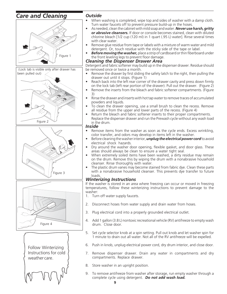 Care and cleaning | Electrolux - Gibson 134778800 User Manual | Page 9 / 11