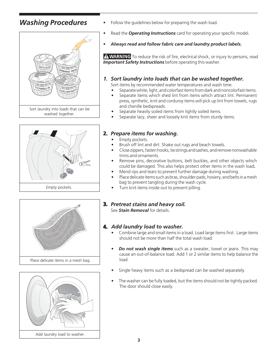 Washing procedures | Electrolux - Gibson 134674800 User Manual | Page 3 / 10