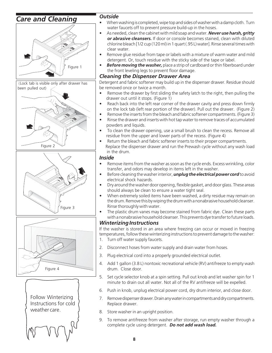 Care and cleaning | Electrolux - Gibson 134674800 User Manual | Page 8 / 10